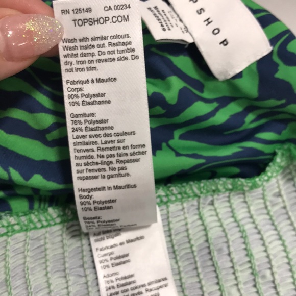 Topshop Green Blue Smocked Swirl Bandeau Bikini Swim Tube Top - Picture 5 of 5